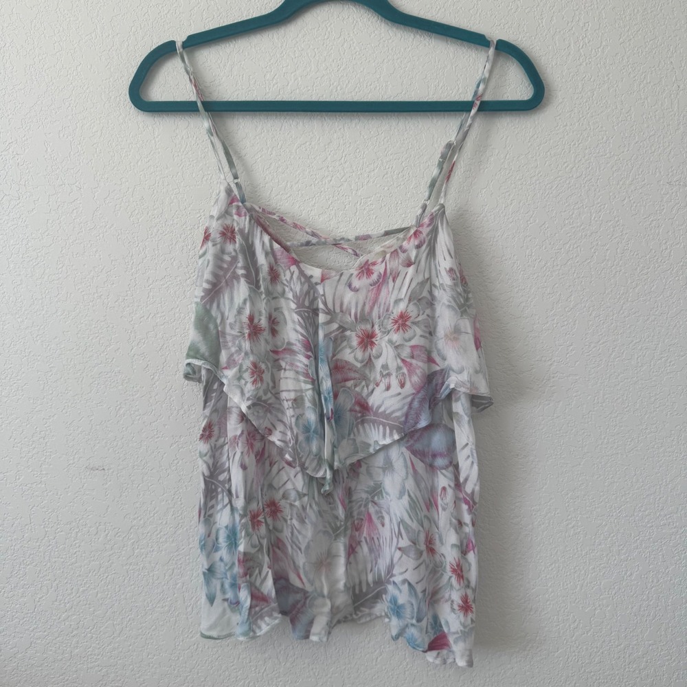 American Eagle Outfitters Floral Cami Top XL Crisscross Back Ruffle